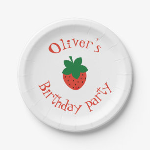 Plato De Papel Partido de Cumpleaños de la Fresa Roja