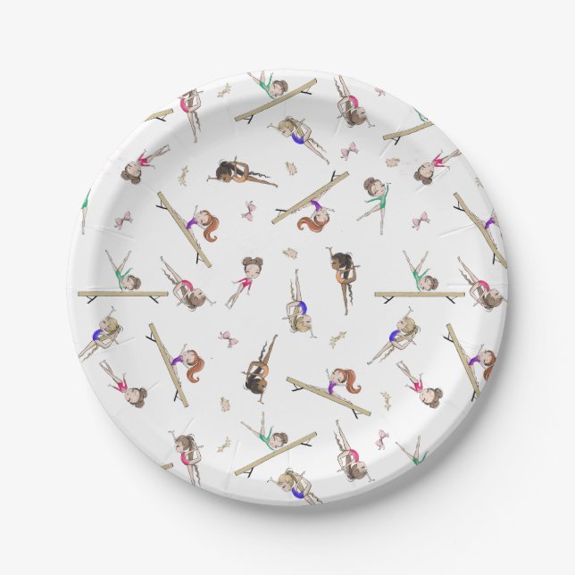 Plato De Papel Partido de cumpleaños de la gimnasia chica (Anverso)