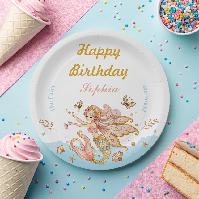 Plato De Papel Partido de Cumpleaños de la Sirenita de Hada Magní (Subido por el creador)