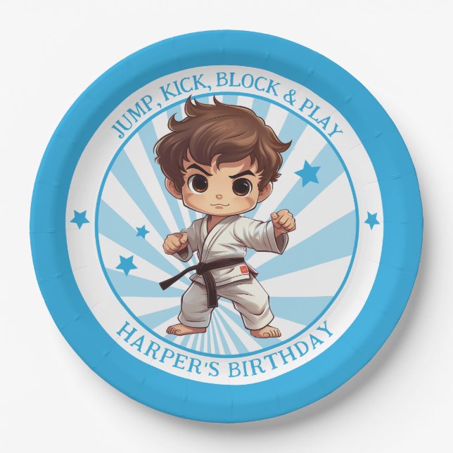 Plato De Papel Partido de cumpleaños de las artes marciales de Ka (Anverso)