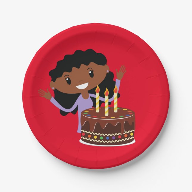 Plato De Papel Partido de Cumpleaños de los chicas (afroamericano (Anverso)
