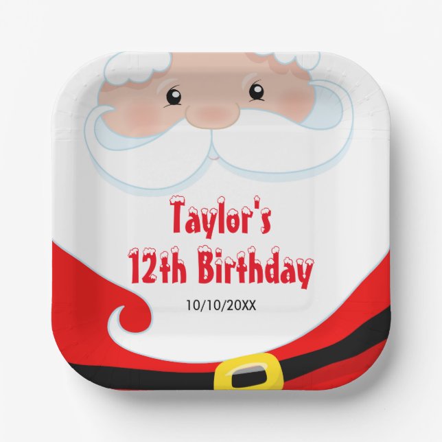 Plato De Papel Partido de Cumpleaños de los Navidades de Santa Cl (Anverso)