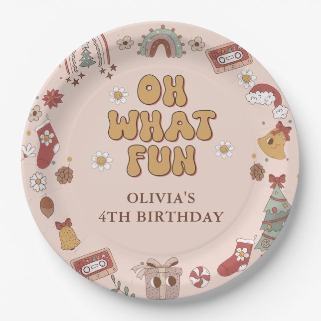 Plato De Papel Partido de cumpleaños de los Navidades del Groovy  (Anverso)