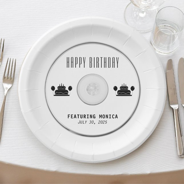 Plato De Papel Partido de cumpleaños de Music CD (Music CD Birthday Party White Paper Plates
)
