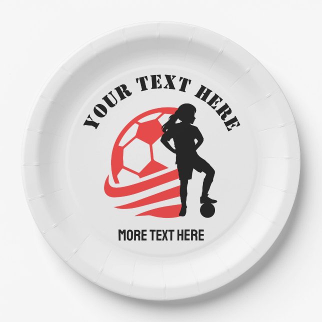 Plato De Papel Partido de cumpleaños de un Chica de fútbol person (Anverso)