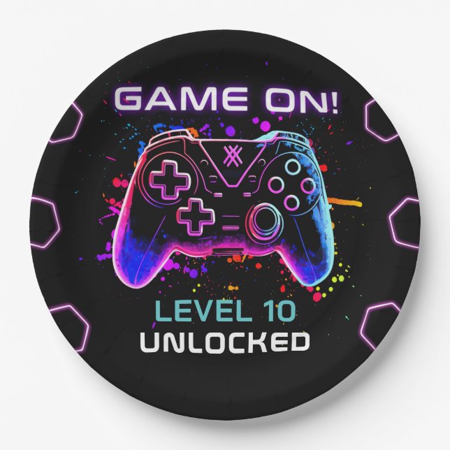 Plato De Papel Partido de cumpleaños de videojuegos (Anverso)