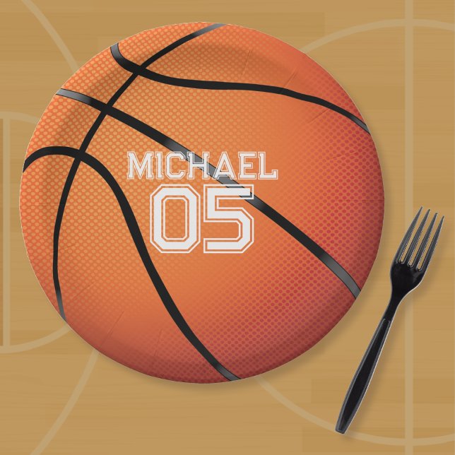 Plato De Papel Partido de Cumpleaños del Baloncesto (Custom Basketball Plate)