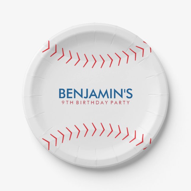 Plato De Papel Partido de Cumpleaños del Béisbol (Anverso)
