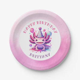Plato De Papel Partido de Cumpleaños del Chica Axolotl Rosa y Mor