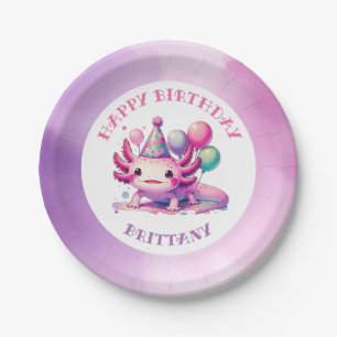 Plato De Papel Partido de Cumpleaños del Chica Axolotl Rosa y Mor