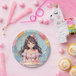 Plato De Papel Partido de Cumpleaños del Chica Cute Anime
