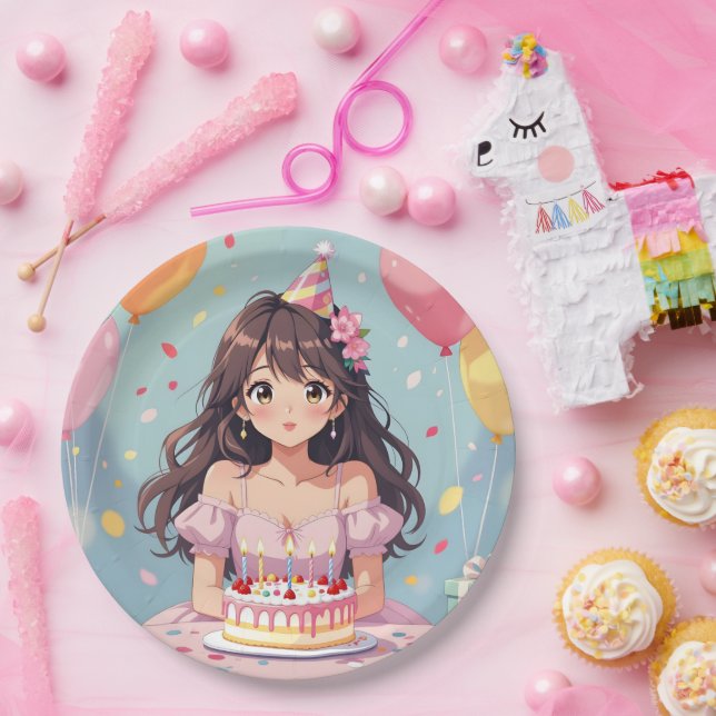 Plato De Papel Partido de Cumpleaños del Chica Cute Anime (Fiesta)