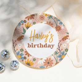 Plato De Papel Partido de cumpleaños del Chica de Flor Silvestre 