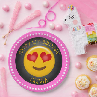 Plato De Papel Partido de Cumpleaños del Chica de la Emoji Cuta