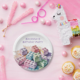 Plato De Papel Partido de cumpleaños del Chica de Pastel Building