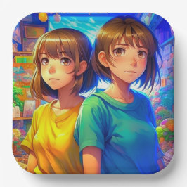 Plato De Papel Partido de Cumpleaños del Chica gemelo Anime