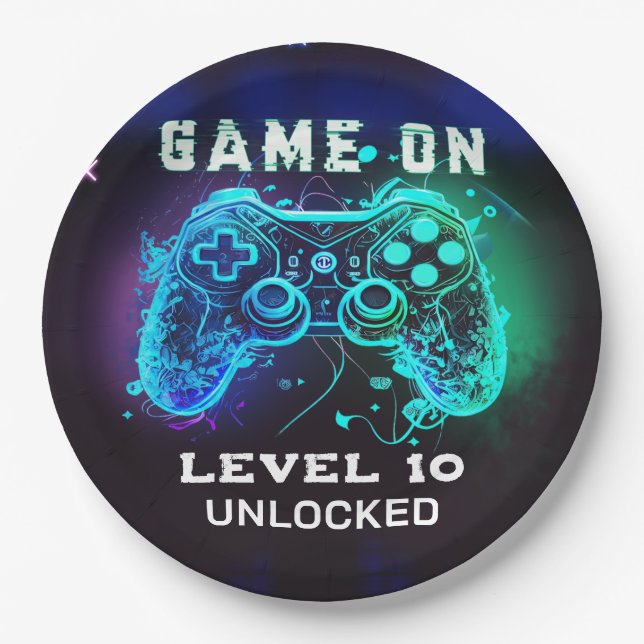 Plato De Papel Partido de cumpleaños del controlador de nivel sup (Anverso)