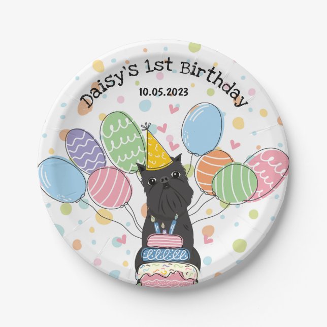 Plato De Papel Partido de cumpleaños del perro Griffon de Brusela (Anverso)