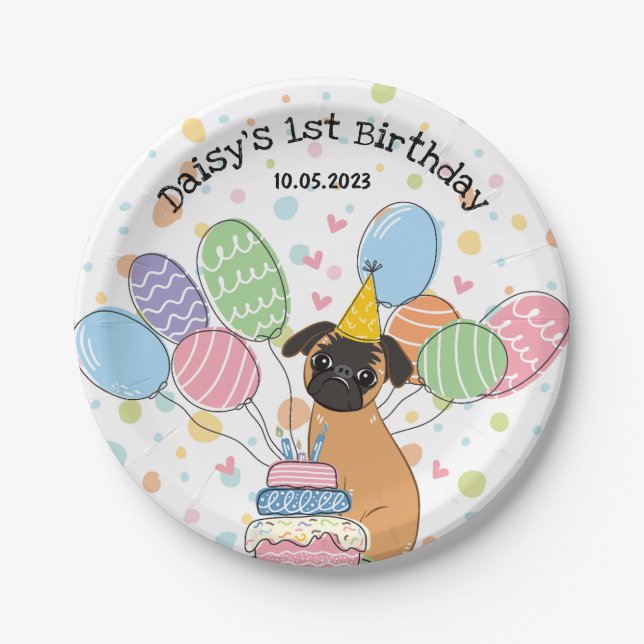 Plato De Papel Partido de cumpleaños del perro Griffon de Brusela (Anverso)