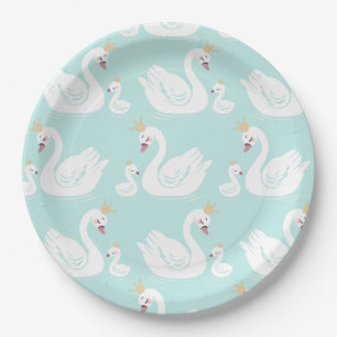 Plato De Papel Partido de Cumpleaños del Swan Verde azulado