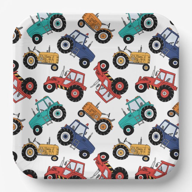 Plato De Papel Partido de Cumpleaños del Tractor (Anverso)