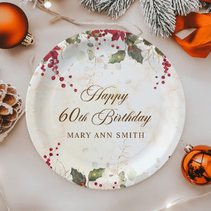 Plato De Papel Partido de cumpleaños floral de Poinsettia Roja na