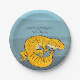 Plato De Papel Partido de cumpleaños Gecko personalizado naranja 