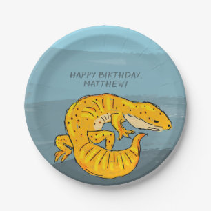 Plato De Papel Partido de cumpleaños Gecko personalizado naranja