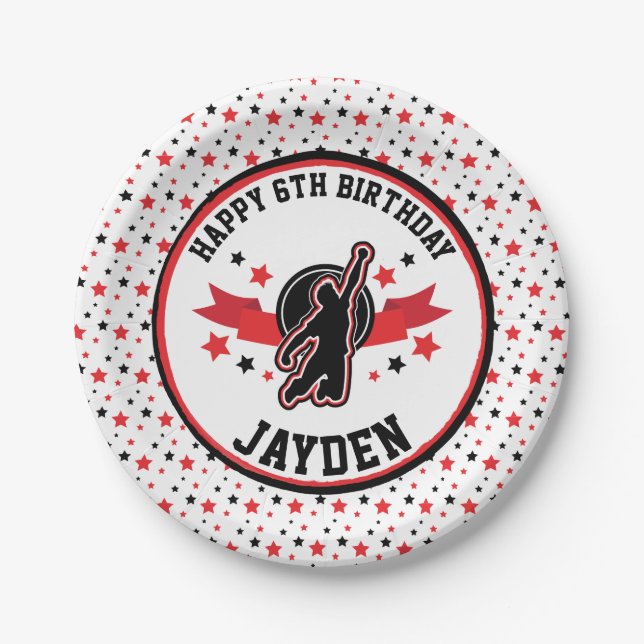 Plato De Papel Partido de Cumpleaños Negro y Rojo, Guerrero de Ni (Anverso)