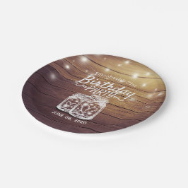 Plato De Papel Partido de Cumpleaños Rustic Wood Mason Jar String