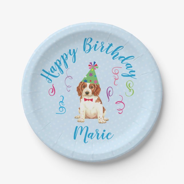 Plato De Papel Partido de Cumpleaños Welsh Springer Spaniel (Anverso)