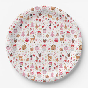 Plato De Papel Partido de feriado de Navidades del Papá Noel Rojo