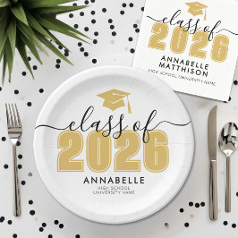 Plato De Papel Partido de Graduación Amarillo Graduado
