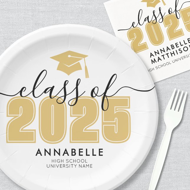 Plato De Papel Partido de Graduación Amarillo Graduado (Graduate Yellow Graduation Party Paper Plates )