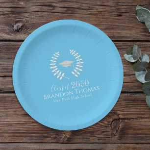 Plato De Papel Partido de Graduación Azul claro Personalizado