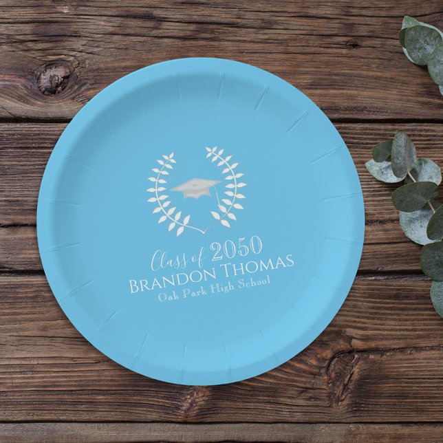 Plato De Papel Partido de Graduación Azul claro Personalizado (Subido por el creador)
