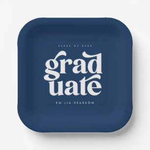 Plato De Papel Partido de Graduación Azul Tipo Moderno Negrita