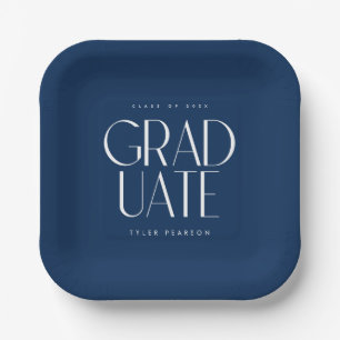 Plato De Papel Partido de Graduación Azul Tipo Moderno Simple