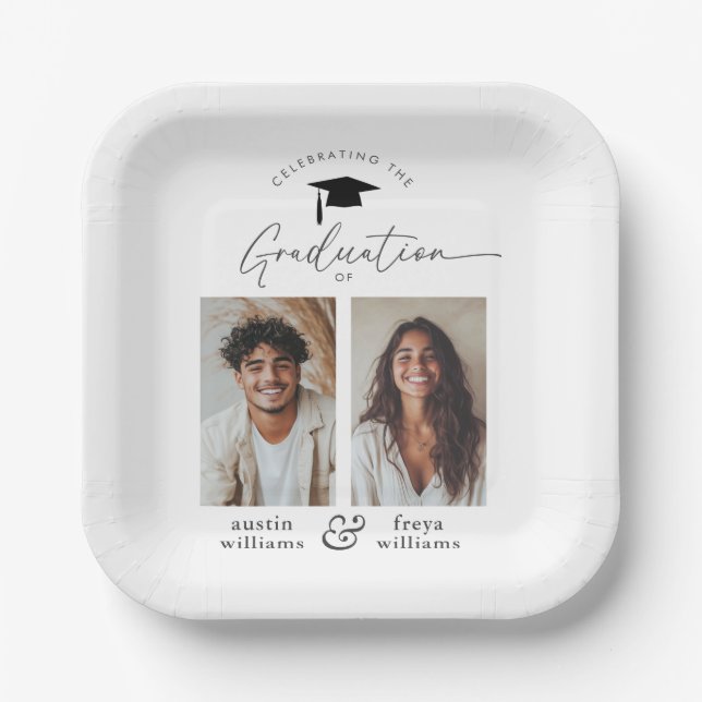 Plato De Papel Partido de Graduación Conjunta 2 Foto (Anverso)