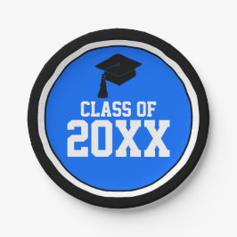 Plato De Papel Partido de Graduación de Año de Clase Azul y Negra