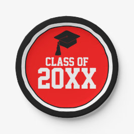 Plato De Papel Partido de Graduación de Año de Clase Negra y Roja