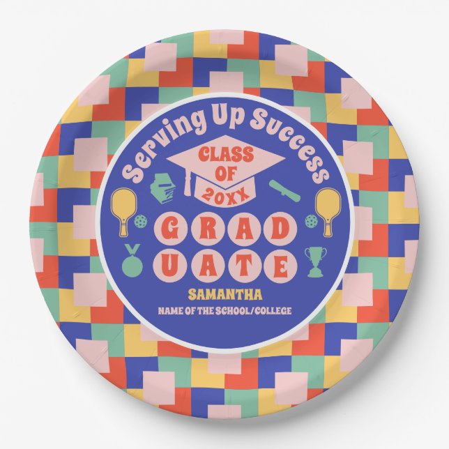 Plato De Papel Partido de Graduación de Baloncesto Retro (Anverso)