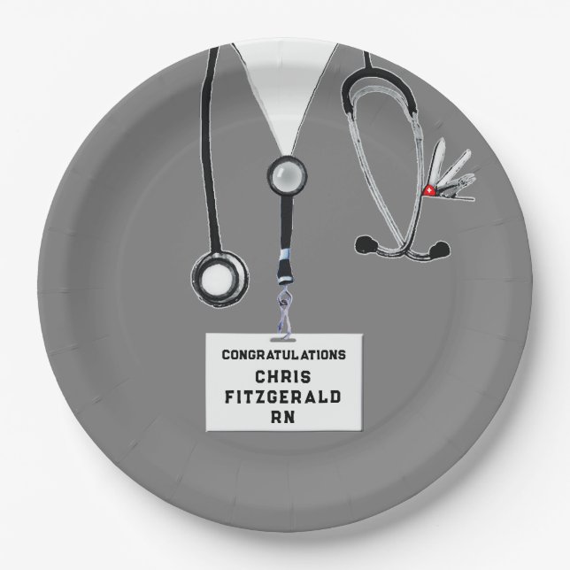 Plato De Papel Partido de Graduación de Enfermeras Creativas (Anverso)
