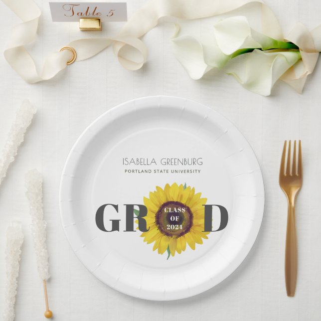 Plato De Papel Partido de Graduación de Girasol de moda (Boda)