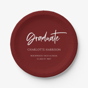 Plato De Papel Partido de Graduación de Guión Moderno Marrón y Bl