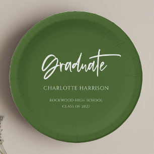 Plato De Papel Partido de Graduación de Guión Verde y Blanco Mode