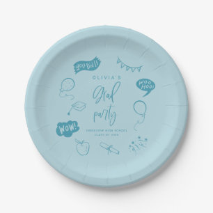 Plato De Papel Partido de Graduación de Iconos Blue Quirky Grad
