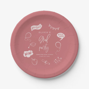 Plato De Papel Partido de Graduación de Iconos Grad Quirky Rosa d