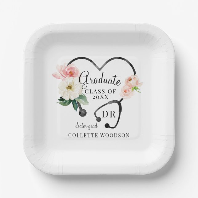 Plato De Papel Partido de Graduación de Médica de Estetioscopio F (Anverso)