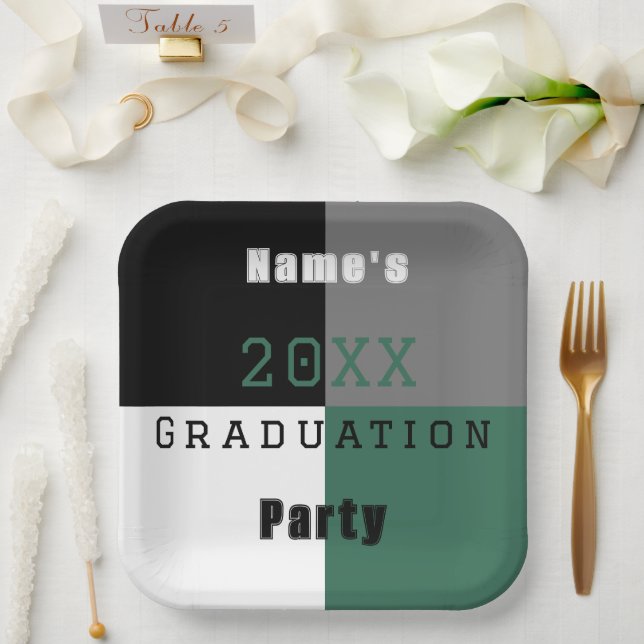 Plato De Papel Partido de graduación de personalizados blancos y  (Boda)